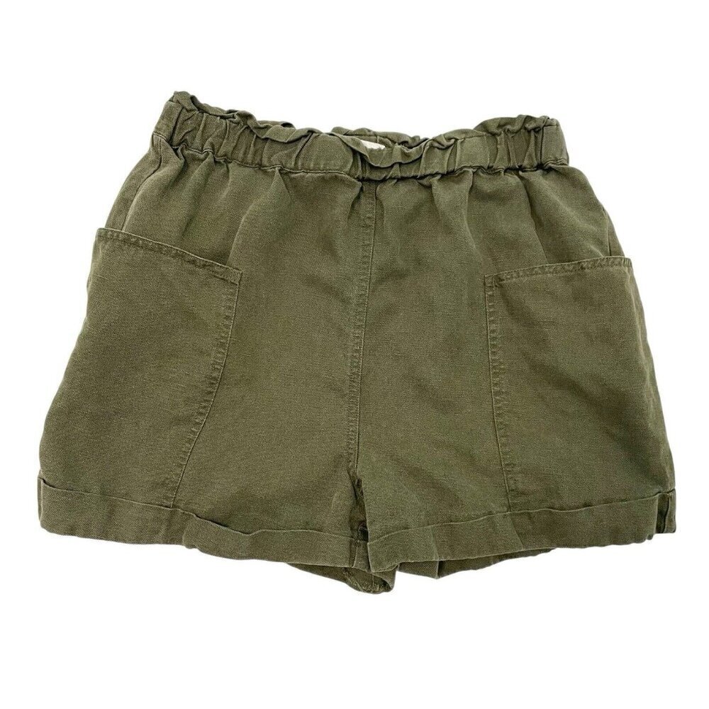 Aritzia Linen Blend Paperbag Cuffed Cargo Shorts Olive Green size Medium